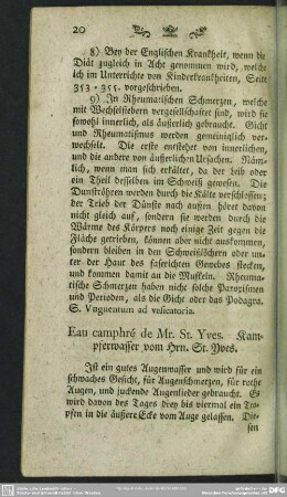 Eau camphré de Mr. St. Yves. Kampferwasser vom Hrn. St. Yves