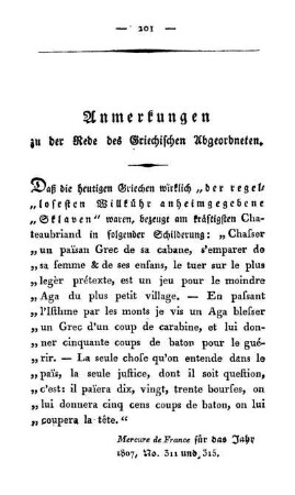 Anmerkungen zu der Rede des Griechischen Abgeordneten.