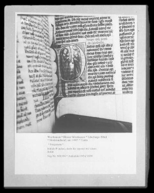 Lüneburger Bibel — Initiale P (aulus), darin der Apostel mit einem Juden