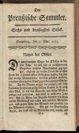 Sechs und dreißigstes Stück. Königsberg, den 9. Sept. 1773.