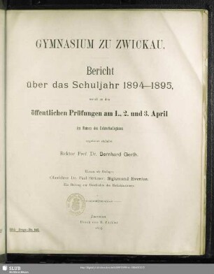 1894/95: Bericht : über das Schuljahr ...