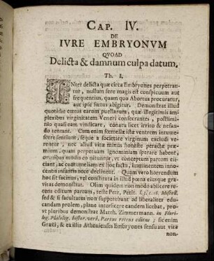 Cap. IV. De Iure Embryonum Quoad Delicta & damnum culpa datum