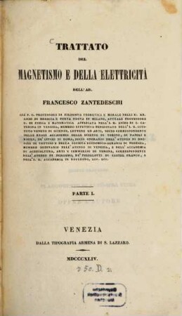 Trattato del Magnetismo e della Elettricità, I