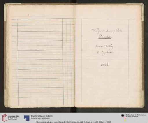 Kunstgewerbe - Museum zu Berlin. Bibliothek. Accessions - Katalog B. Einzelblätter 1882