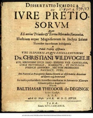 Dissertatio Iuridica De Iure Pretiosorum