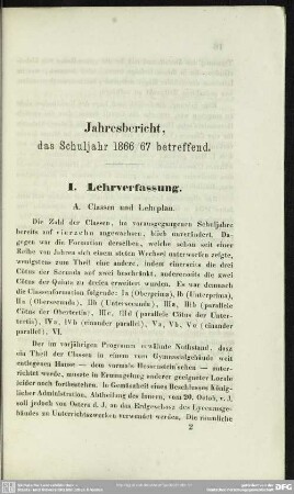 Jahresbericht, das Schuljahr 1866/67 betreffend