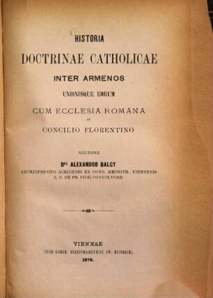 Historia doctrinae catholicae inter Armenos unionisque eorum cum Ecclesia Romana in Concilio Florentino