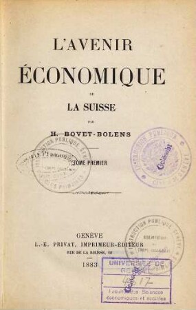 L' avenir économique de la Suisse, 1