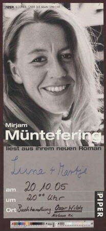 Mirjam Müntefering : liest aus ihrem neuen Roman Luna + Martje