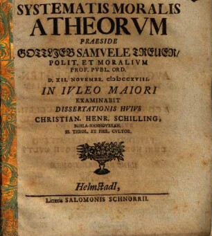 Oeconomiam Systematis Moralis Atheorvm [Atheorum]