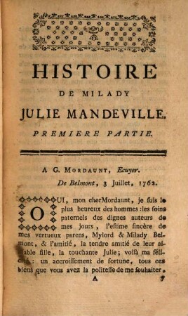 Histoire de Milady Julie Mandeville : Traduite de l'Anglois, 1