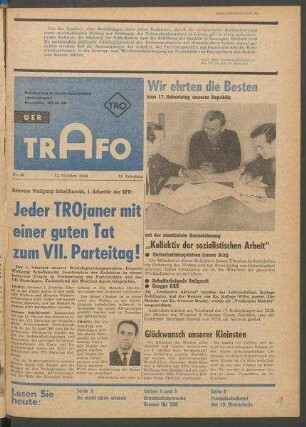 TRO-Betriebszeitung 'Der Trafo'; Nr. 40/1966 (12. Oktober 1966)