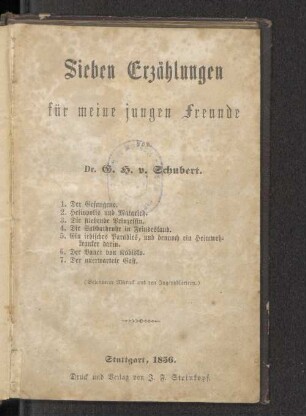 Sieben Erzählungen für meine jungen Freunde