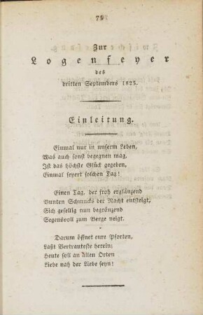 Zur Logenfeyer des dritten Septembers 1825.