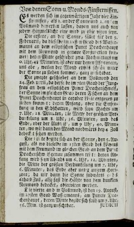 Von denen Sonn- u. Monds-Finsternissen.