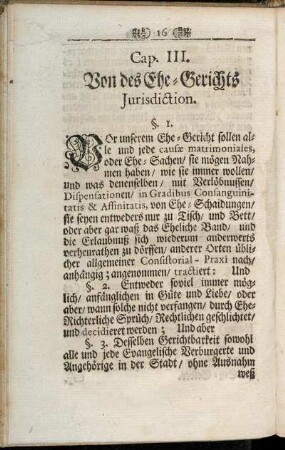 Cap. III. Von des Ehe-Gerichts Jurisdiction.