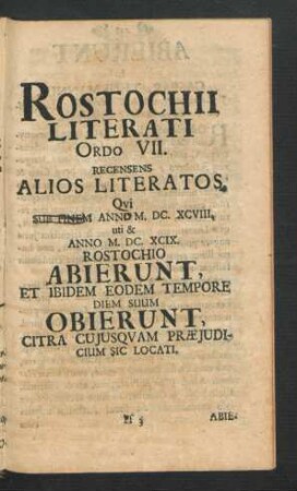 Rostochii Literati Ordo VII. Recensens Alios Literatos