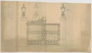 Thiersch, August ; München, Schwanthalerstr. 88; Wohnhaus Niedermeier - Hauseingang - Gitter (Teilansicht)