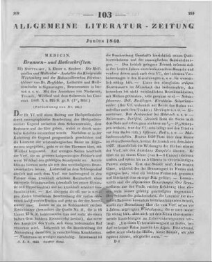 Heyfelder, J. F.: Die Heilquellen und Molkencur-Anstalten des Königreichs Würtemberg und den Hohenzollernschen Fürstenthümer. Stuttgart: Ebner & Seubert 1840