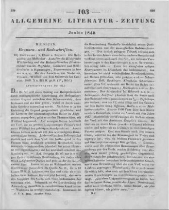Heyfelder, J. F.: Die Heilquellen und Molkencur-Anstalten des Königreichs Würtemberg und den Hohenzollernschen Fürstenthümer. Stuttgart: Ebner & Seubert 1840