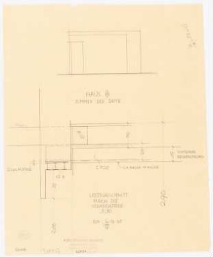 Haus Jansen, Berlin-Grunewald: Aufriss 1:50, Schnitt durch die Balkontür 1:10