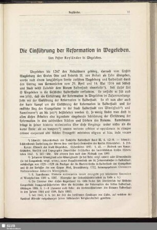 Die Einführung der Reformation in Wegeleben