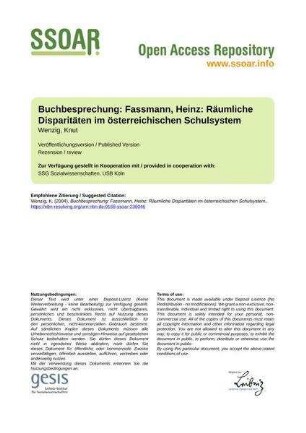 Buchbesprechung: Fassmann, Heinz: Räumliche Disparitäten im österreichischen Schulsystem