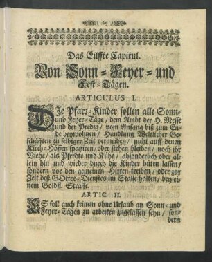 Das Eilffte Capitul. Von Sonn- Feyer- und Fest-Tägen