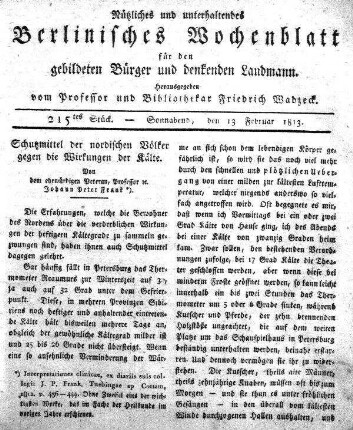 215tes Stueck, Sonnabend, den 13 Februar 1813