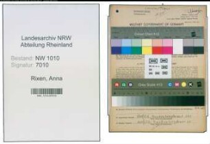 Entnazifizierung Anna Rixen , geb. 15.08.1899 (Haendler)