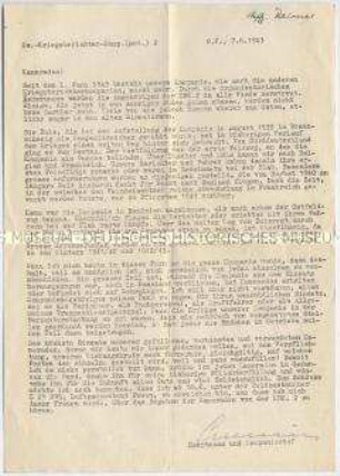 Hektografierter Abschiedsbrief eines Kompaniechefs nach der Auflösung der Luftwaffen-Kriegsberichter-Kompanie (mot.) - Personenkonvolut