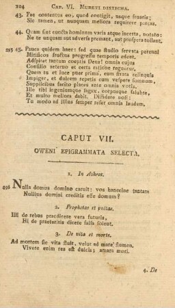 Caput VII. Oweni Epigrammata Selecta