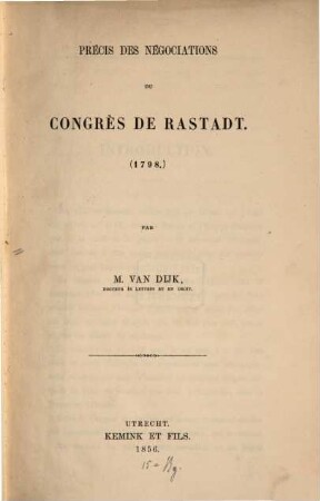 Précis des negociations du Congrès de Rastadt (1798)