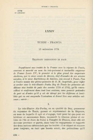 LXXIV Tunisi - Francia 13 settembre 1770