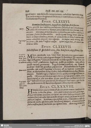 Epist. CLXXXVII. Dilectißimo & spectabili viro, filio Bonifacio, Augustinus, Episcopus