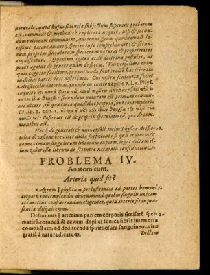 Problema IV. Anatomicum. Arteria quid sit?