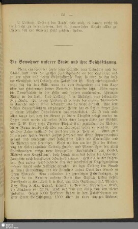 Die Bewohner unserer Stadt und ihre Beschäftigung