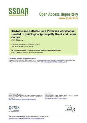 Hardware and software for a PC-based workstation devoted to philological (principally Greek and Latin) studies