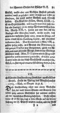 VII. Erklärende Umschreibung sämtlicher apostolischer Briefe.