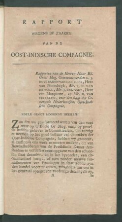Rapport wegens de zaaken van de Oost-Indische Compagnie
