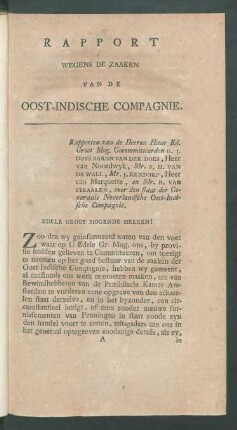 Rapport wegens de zaaken van de Oost-Indische Compagnie