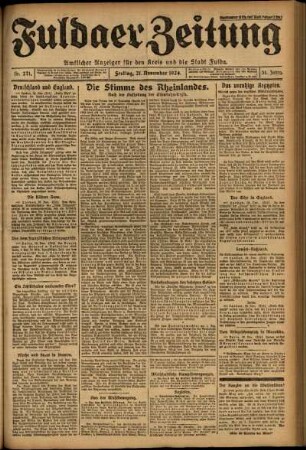 Erste Ausgabe vom Freitag, den 21. November 1924.