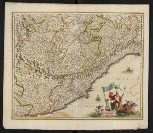 Karte der Riviera di Ponente in Ligurien, ca. 1:400 000, kolorierter Kupferstich, 1645 : Riviera Di Genova Di Ponente. - [Ca. 1:400.000]. - [Amsterdam] : Ioannes Ianssonius, [1645]. - 1 Kt : Kupferst ; 51 x 41 cm. - Maßstab in graph. Form (Milliaria Italica communia, Mill. Ger. communia)