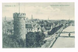 "Bollwerkturm und Totalansicht" - Gesamtansicht mit Bollwerksturm, Neckar und Blick auf nördliche Altstadt