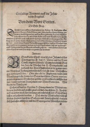 Einfaltige Antwort auff die Jesuitrische Fragstück.