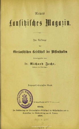 66.1890: Neues lausitzisches Magazin : Zeitschrift der Oberlausitzischen Gesellschaft der Wissenschaften