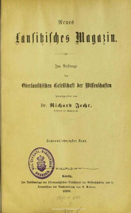 66.1890: Neues lausitzisches Magazin : Zeitschrift der Oberlausitzischen Gesellschaft der Wissenschaften