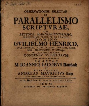Observationes selectae de parallelismo Scripturae