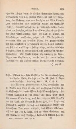 337-339 [Rezension] Viktor von Vita, Bischof Viktors von Vita Geschichte der Glaubensverfolgung im Lande Afrika