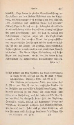 337-339 [Rezension] Viktor von Vita, Bischof Viktors von Vita Geschichte der Glaubensverfolgung im Lande Afrika